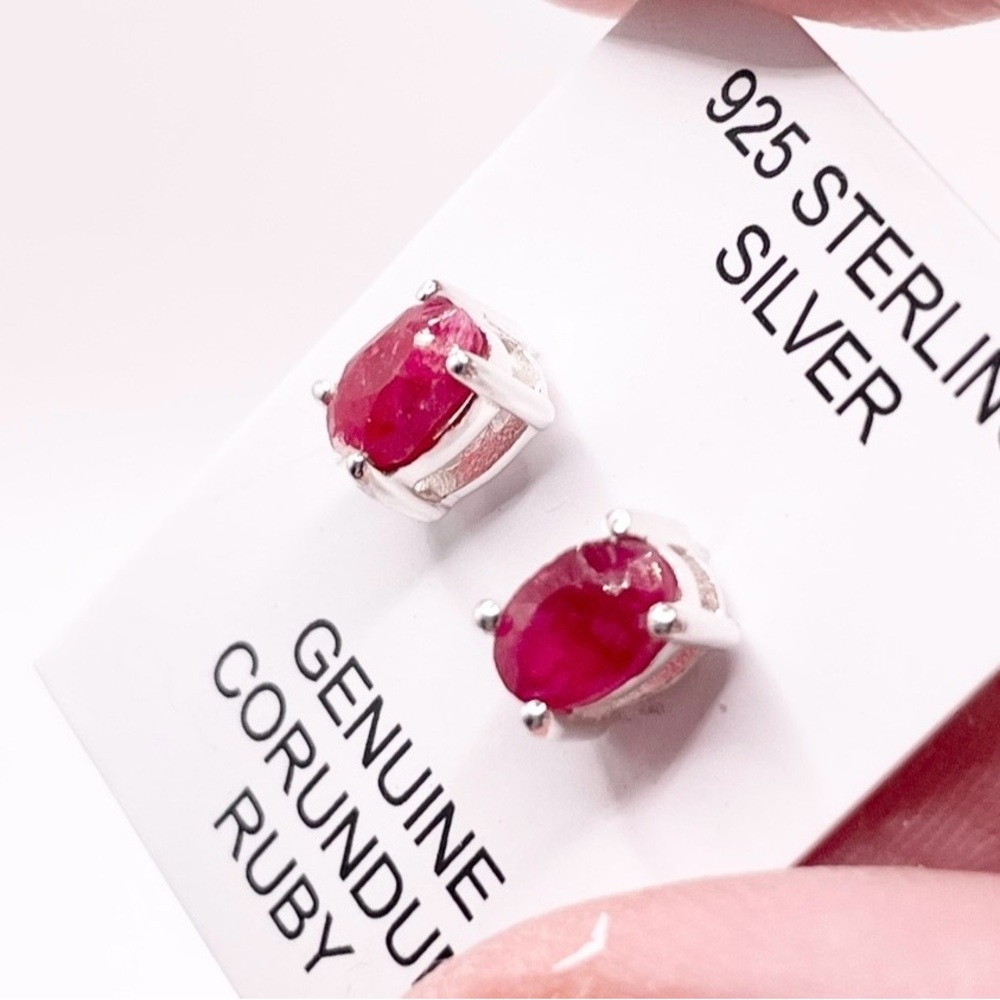 Sterling Silver Ruby Stud Earrings - image 2